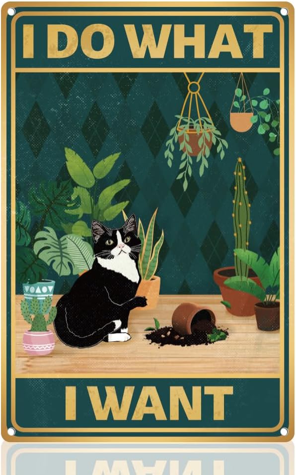 Vintage Fashion Posters - Y1,Cute Cat Breaks Flowerpot Sign I