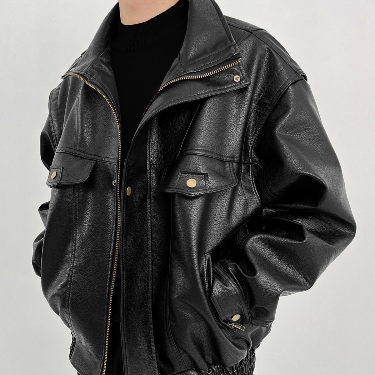 Vintage Windbreaker Nylon - Pu Leather Men's Thickened Biker Jacket,
