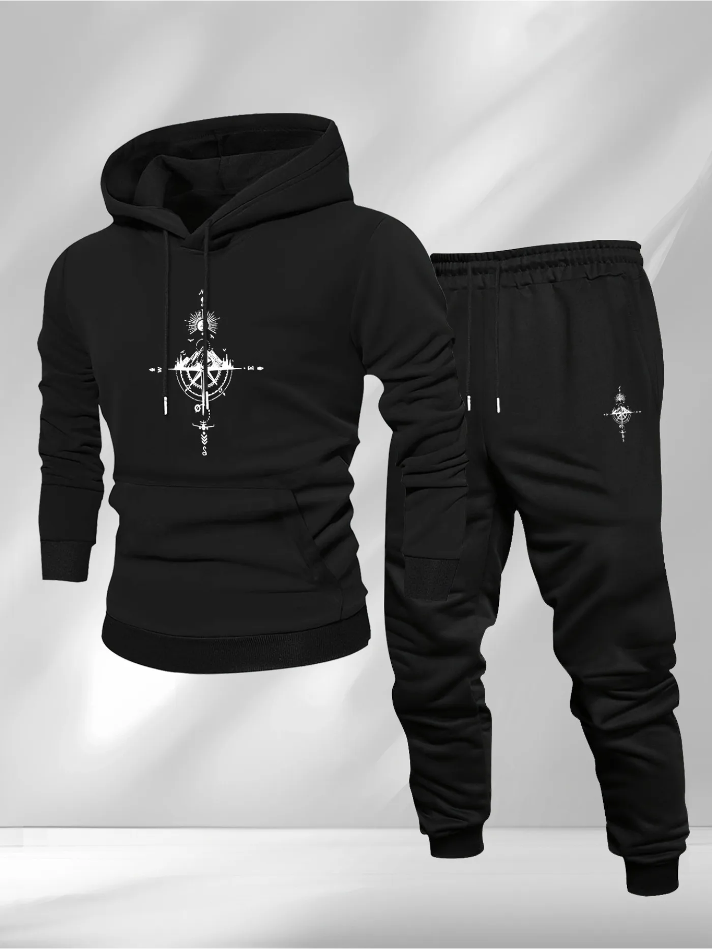 Vintage Compass Print Hoodie a - Vintage Fashion Outfits Men 评论和价格
