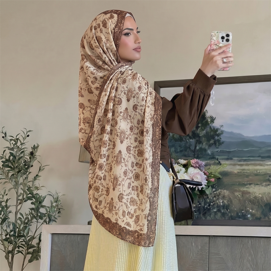 Vintage Floral Print Hijab Sof - Vintage Women Fashion 评论和价格