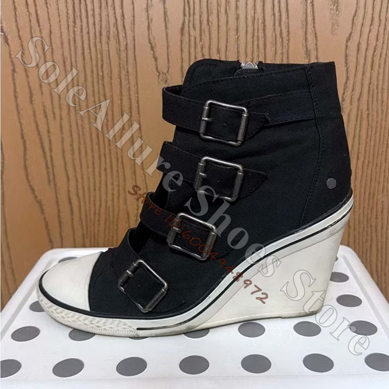 Grey Multi Buckle High Top Wed - Vintage Zipper 评论和价格