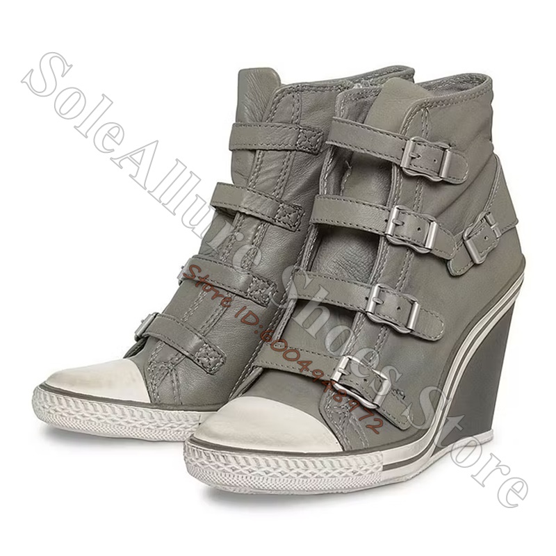 Grey Multi Buckle High Top Wed - Vintage Zipper 评论和价格