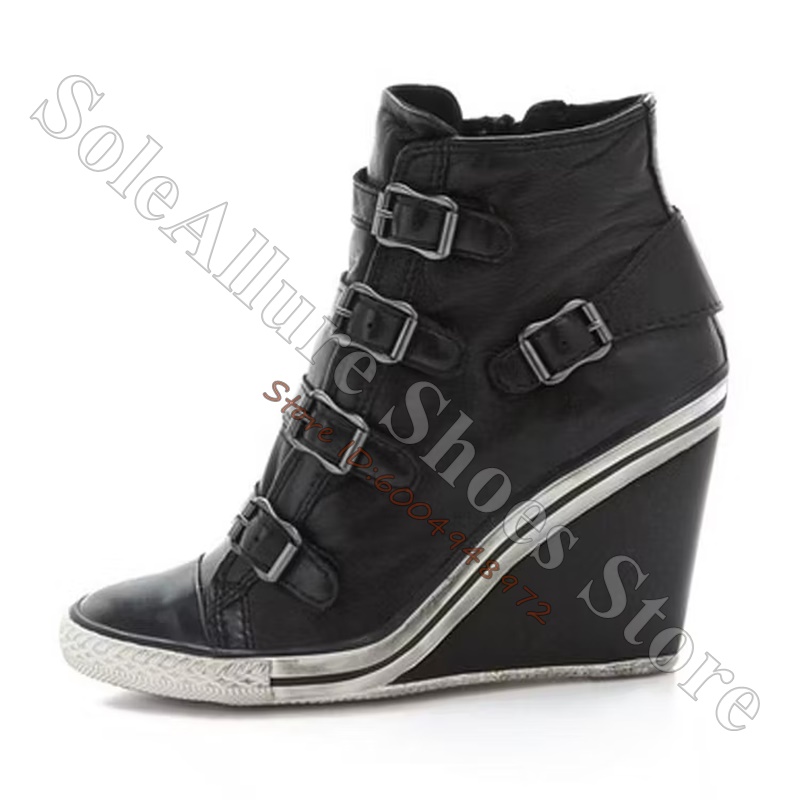 Grey Multi Buckle High Top Wed - Vintage Zipper 评论和价格
