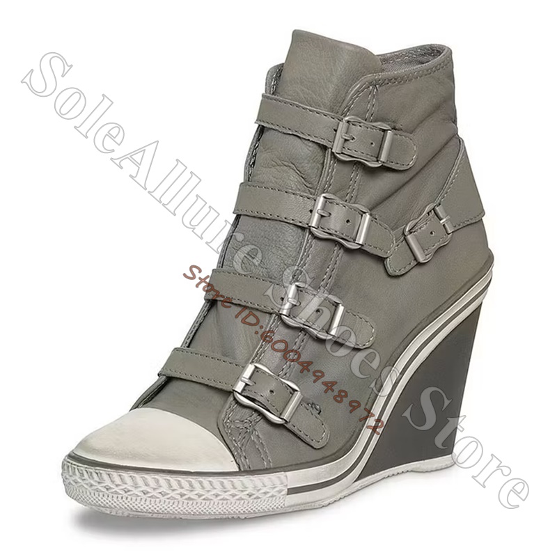 Grey Multi Buckle High Top Wed - Vintage Zipper 评论和价格